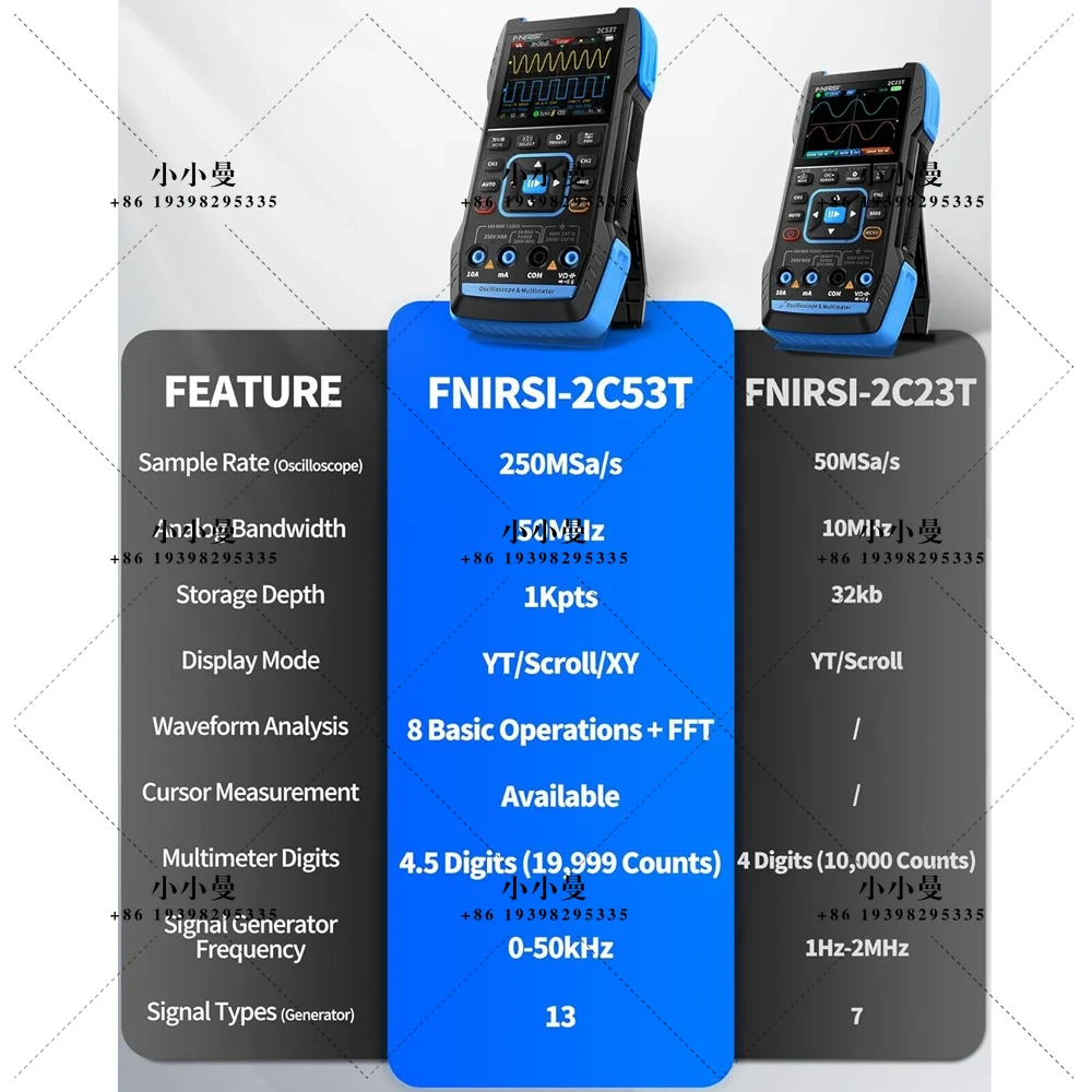 Fnirsi Digital Oscilloscope Handheld - FNIRSI 2C53T：高性能化された携帯型オシロスコープ。0MHzの帯域幅、3IN1デジタルオシロスコープ、マルチメーター、DDSジェネレーター、電圧/電流測定機能を搭載。