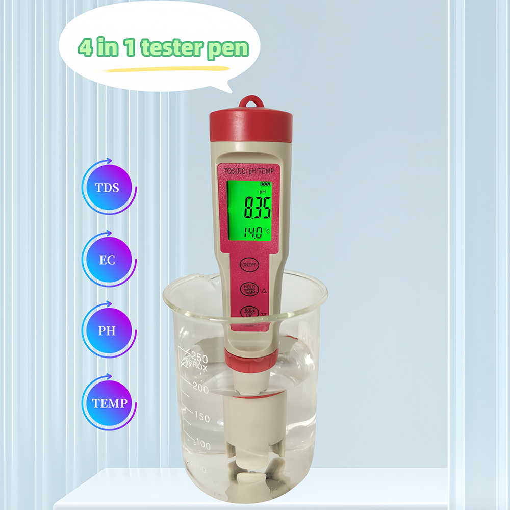 Ph Meter Digital Water Tester - バックライト付き4in1 pHメーターペン型水質テスター デジタル温度計 EC TDS pHメーター