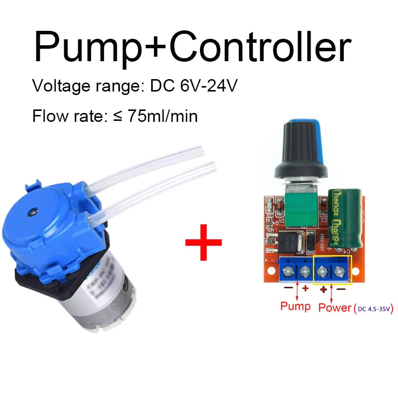 Mini Peristaltic Pump 12V - 小型の調整可能な蠕動ポンプ。DC6V～12V対応。液体の定量供給、点滴灌漑、水槽、実験室、分析、インクサンプリングなどに使用。