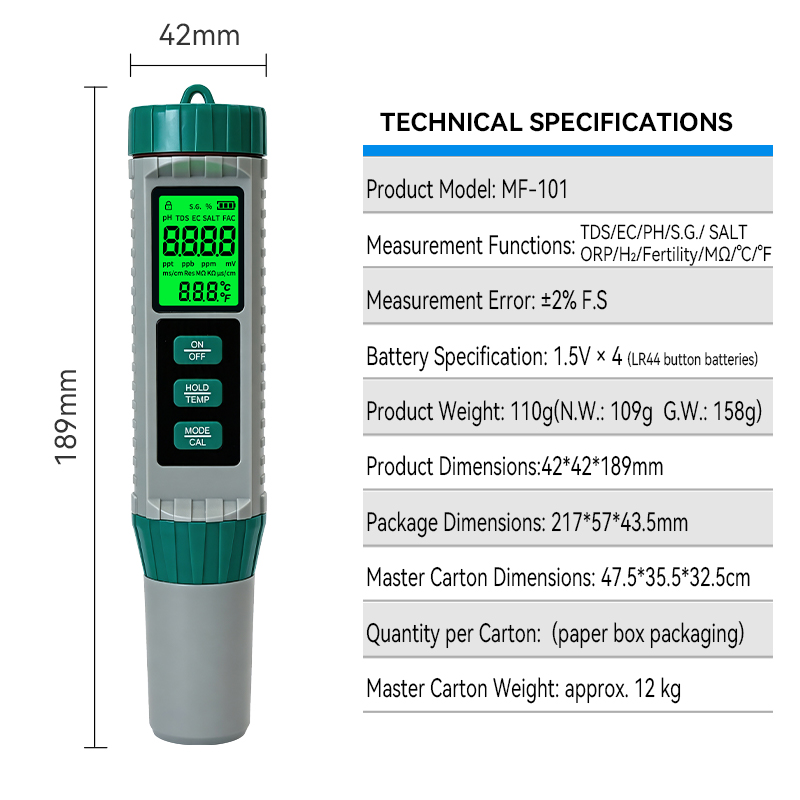 新製品：10種類の測定機能を搭載したPHメーター。PH、TD - Ph Meter Digital Water Tester のレビューと価格